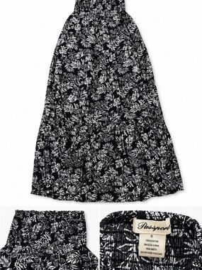 Passport Black and White Floral Tiered Maxi Skirt—size small